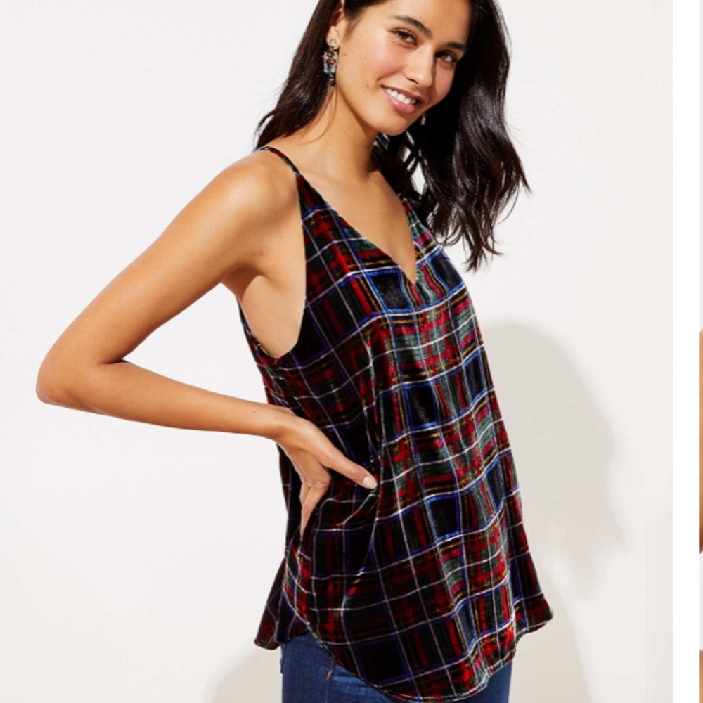 LOFT Petite Plaid Velvet Strappy Cami